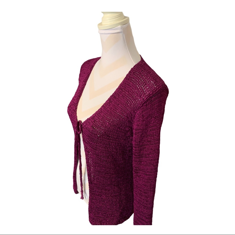 Whimsical tie-front crochet cardigan magenta fuchsia by KAREN KANE boho chic - Picture 6 of 11